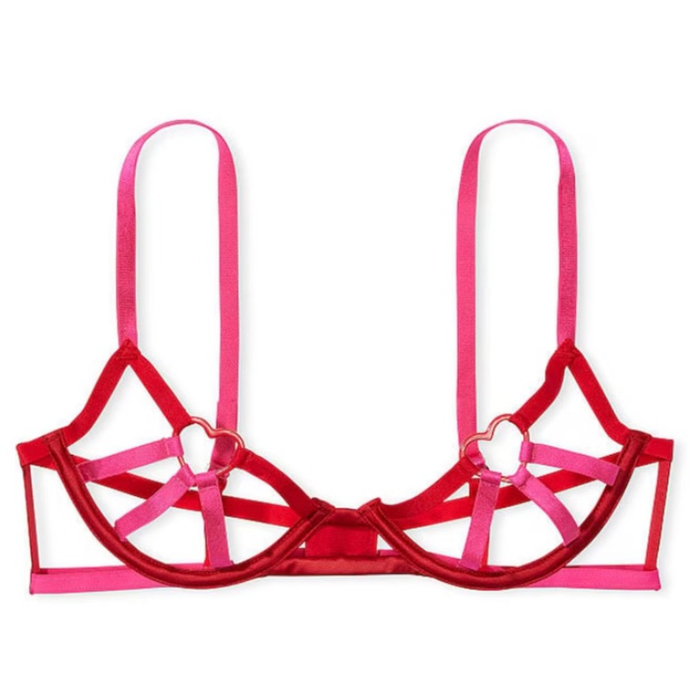 Victoria's Secret Red and Pink Strappy Heart-Accent Underwire Bra M-DD